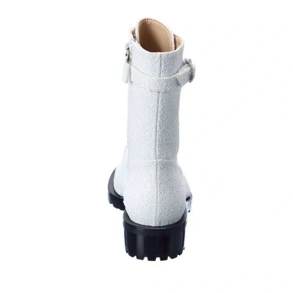 Stuart Weitzman New Crystal Buckle White glitter sparkle Lace-Up combat Boots 9